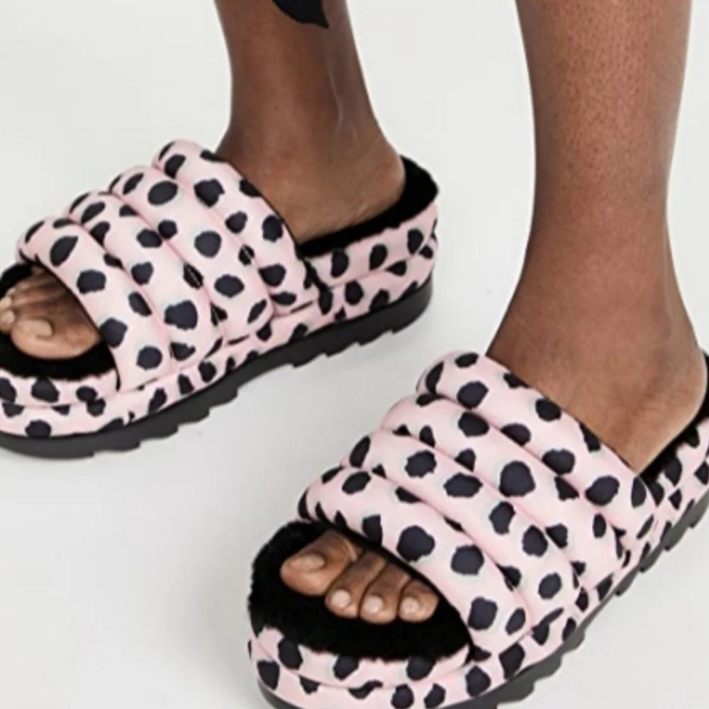 UGG Womens Maxi Slide Cheetah Print Pink Scallop size8 new